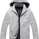 OTU Men's Lightweight Waterproof Hooded Rain Jacket Outdoor Raincoat Shell Jacket for Hiking Travel (Large, Grey)