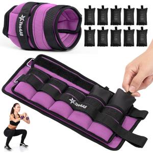 Yes4All Adjustable Wrist & Ankle Weights 3.5/5 LB Pair, Leg Weights for Women & Men, Weighted Arm Bands with Removable Sandbags for Fitness, Pilates, Walking, Strength Training - Versatile Colors (Purple)