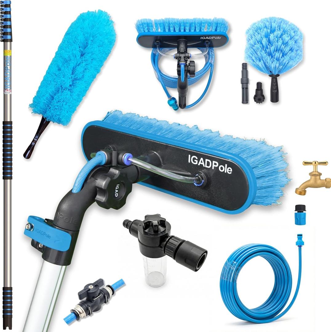 IGADPole 24 FT Washing Kit: Water-fed Brush with Soap Dispenser, Cobweb Dusters, with 6-Stage Telescoping Pole 5-24ft Pole/Window and Dusting Cleaning Kit