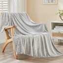 EMME Fleece Throw Blanket Luxury Flannel for Couch Bed Sofa Chair, Soft, Plush, Warm and Cozy Blanket with Geometric Grid Design (Light Grey, 50'' x 60'')