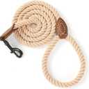 Mile High Life Dog Leash, Braided Cotton Rope Leashes with Leather Tip - Heavy Duty Metal Clasp, 6FT, 1/2" Thick - Wedding, Walking & Training Leash for Small Medium Large Dogs (Light Brown)