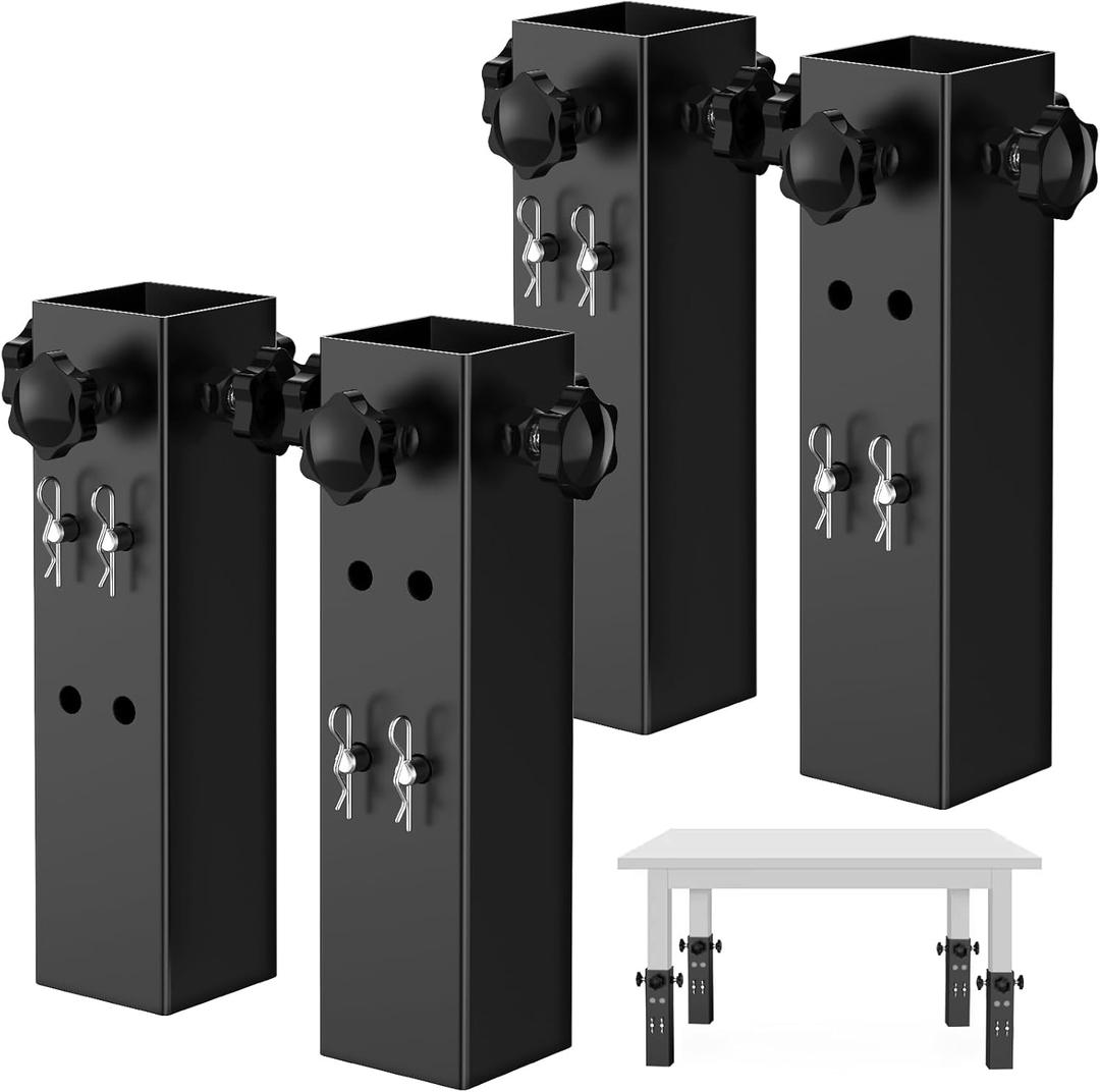 4 Pcs Table Leg Extenders, 2 Levels Adjustable Folding Table Extensions for Square/Round Straight Legs, Raise Height 3.5"/5.5"(Inner Diameter 1.86") 4 Pcs Table Leg Extenders, 2 Levels Adjustable Folding Table Extensions for Square/Round Straight Legs, Raise Height 3.5"/5.5"(Inner Diameter 1.86")