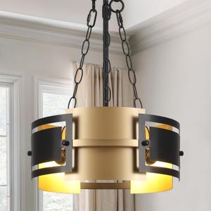 Black and Gold Ceiling Light, Industrial Modern Chandelier 3-Lights Fixture,Height Adjustable Hanging Pendant Island Lighting for Living Room,Foyer,Hall,Kitchen,Entryway (Small E26 Bulb,Not Standard)