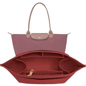 LOUKAYCCI Purse Organizer Insert for Longchamp Le Pliage L Handbag Insert Felt Long Champ Tote Bag Organizer Insert with Cup (BurGundy, Large) (Vine Red)