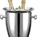 Ice Bucket, Large Ice Bucket for Parties, 5L Portable Stainless Steel Wine Buckets with Handle for Champagne, Beer, Cocktails, Indoor, Outdoor, Camping, Picnic(Silver)