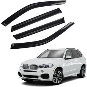 Rain Guards Compatible with 2014-2018 BMW X5 F15, Front+Rear Smoke Tint Tape-On Side Window Visor Wind Deflector Vent Visors Car Accessories 4pcs