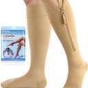 CASMON 15-20mmHg Zipper Compression Socks for Women and Men, Knee High Compression Stockings, Medical Closed Toe Support Socks for Varicose Veins, Post-Surgery, Swelling, Nurses, Pregnancy (1 Pair) (XX-Large, Beige)