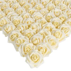INSUNSIX Fake Roses,200PCS Artificial Stemless Roses 1.97in Foam Roses Flower Heads for Craft DIY Wedding Party Home Decoration(Cream Yellow)