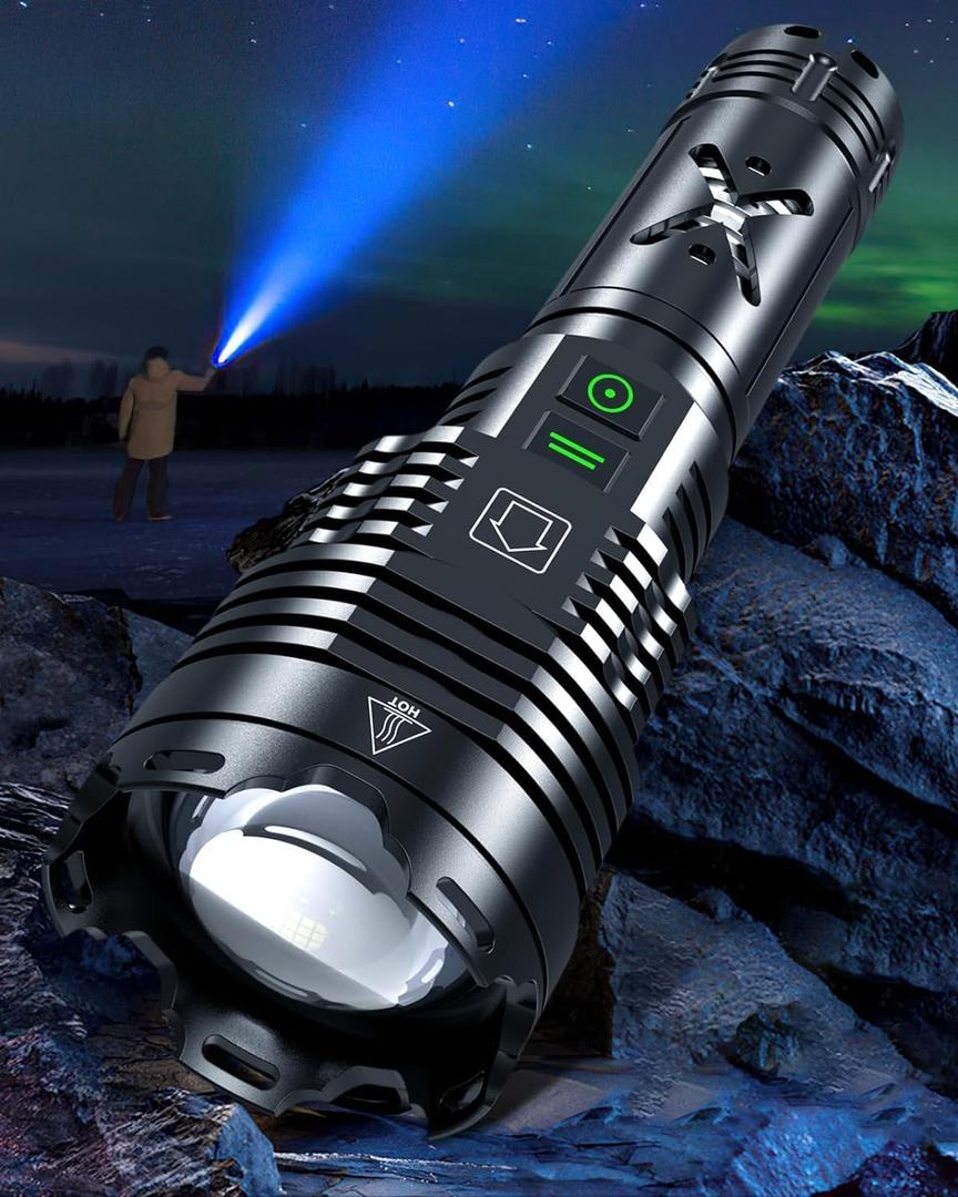 Super Bright Rechargeable Flashlight 2000000 High Lumens Waterproof Tactical Powerful Led Flashlight Battery Powered With 6 Mode Zoomable Fast Charge, Handheld Flashlight For Camping Caving Emergency