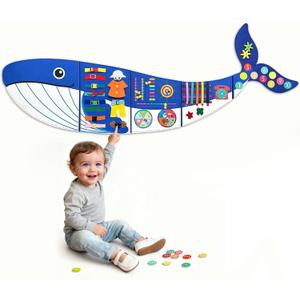 Whale Montessori Busy Board Toddler Busy Board, Activities Foldable Montessoris Toys for 3+ Years Old Wall Panel
