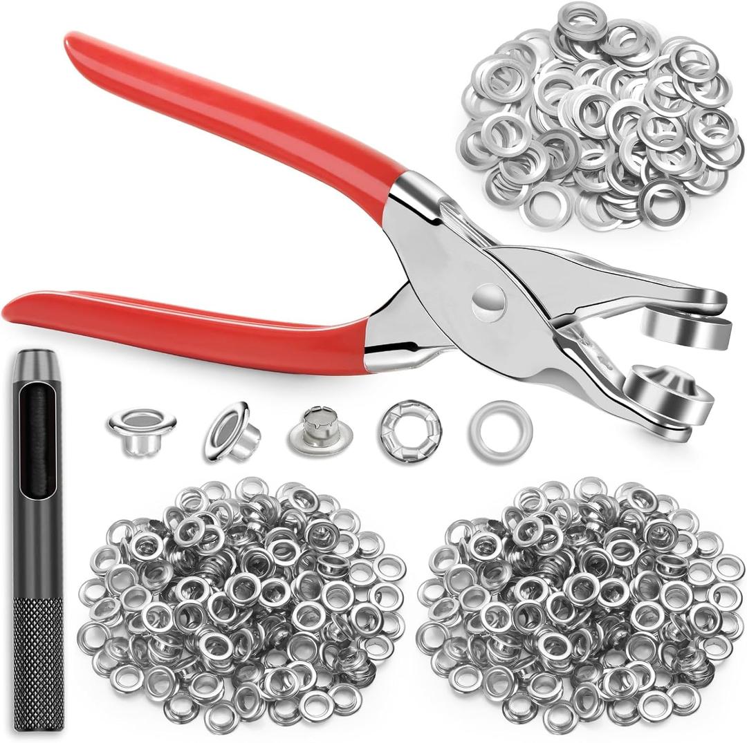 643Pcs Grommet Tool Kit 12mm 1/2 Inch(Inside Hole Size) Eyelet Kit with 320Pcs Eyelets Grommets, 320Pcs Washers and Grommet Eyelet Pliers for Leather/Belt/Shoes/Crafts