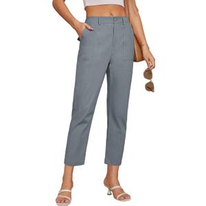 GRACE KARIN Women's 2025 Work Pants Casual High-Waisted Business Tapered Leg Trousers with Pockets (X-Large, Blue Grey)