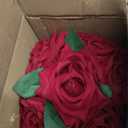 Fule Artificial Velvet Rose Flower Centerpiece Arrangement in vase for Home Wedding Decoration (Burgundy)