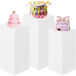 HAISIWLKJ 3PCS Square Pedestal Stands for Parties, White Metal Square Plinths Dessert Table Cube Display Pillars for Birthday Wedding Bridal Baby Shower Party Decorations(Small)