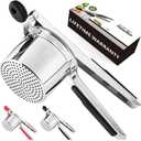 Large 15oz Stainless Steel Potato Ricer with Silicone Grip - Heavy Duty Masher for Smooth Mashed Potatoes, Purees (Black)