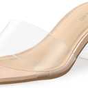 PIZZ ANNU Women's Square Open Toe Heels Sandals Low Block Chunky Heeled Sandal Slip on Mules Comfortable Casual Dress Pumps Shoes (9, Clear Nude)