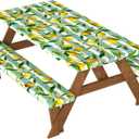 Velway Picnic Table Cover with Bench Covers: Elastic Fitted Water-Resistant Windproof Tablecloth with Storage Bag - 72x30 Inches 3Pcs Set Patio Table Cover for Outdoor/Camping/Garden