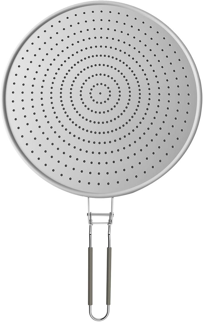 Silicone Splatter Screen for Frying Pan 13 Inch - Grease Splatter Guard with Foldable Handle, Dishwasher Safe & Never Rusts, Fits Most Pans for Stove Top & Bacon Cooking (Gray)