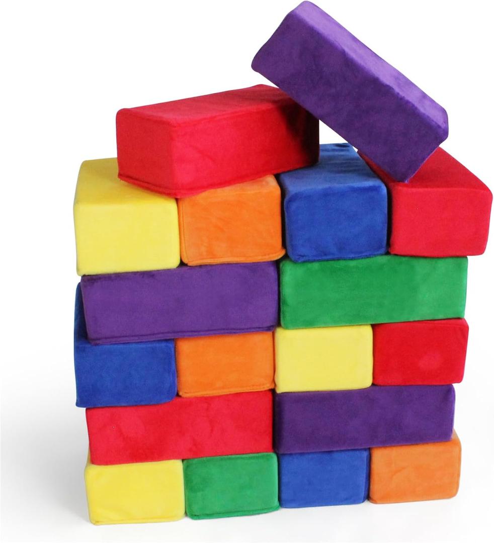 The Original Premium Plush Building Block for Kids - Certified Safe Foam Blocks in Luxuriously Soft Fabric Covers (Classic Colors, Blocks)