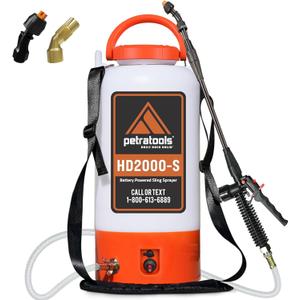 PetraTools Battery Powered Sprayer 2 Gallon - HD2000-S - Heavy Duty Electric Sprayer for Lawn and Garden Weed/Pest Control, Watering - with Battery, Charger & 2 Nozzles (2 Gallon)