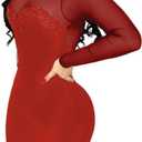 Womens Long Sleeve Bodycon Mini Dress Mock Neck Sheer Mesh Patch Night Out Party Short Dress (Red, L)