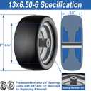 13x6.50-6 Lawn Mower Tires Flat Free Zero Turn Front Tires with 3/4", 5/8" and 1/2" Bearings, 5.6"- 8.7" Centered Hub, Compatible with Lawn Mower Garden Tractor Silver Gray Rim - 2Pack
