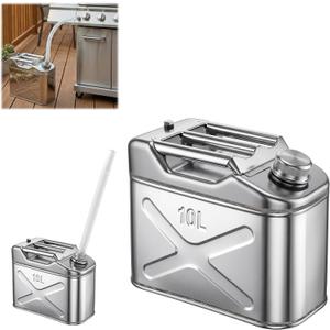 2.6 Gallon Cooking Oil Storage Container with Strainer Fryer Drain Hose, 304 Stainless Hot Oil Container for Kitchen, Large Grease Can & Water Jug for Restaurant, Dining Car, Picnic, Camping