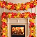 Thanksgiving Decorations for Home Large Maple Leaves 9Ft Plug in Thanksgiving Garland with Lights 50 Orange Bulbs UL Certified Connectable Fall Garland Lights for Indoor Outdoor Harvest Decorations (1 Pack)