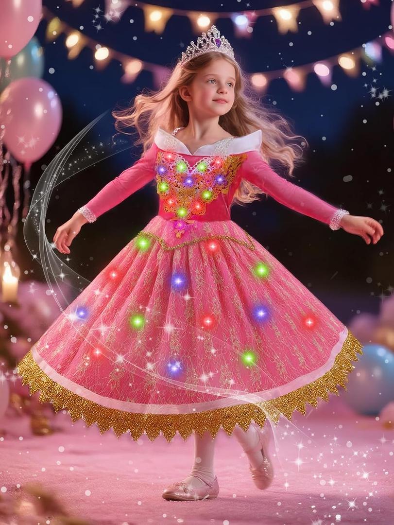 Princess Dress up for Girls Blue Costume for Kids Deluxe Fancy Dresses Halloween Birthday Party Carnival Outfit (Blue)