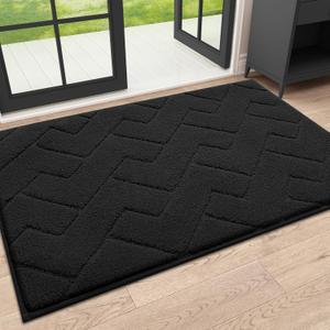 OLANLY Indoor Door Mat, 32x20, Dirt Resistant and Absorbent, Sturdy Non-Slip Rubber Backing, Easy to Clean, Washable Low-Profile Doormat for Entryway, Ink Black
