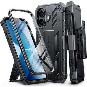 FNTCASE for iPhone 17 Phone Case: Military Grade Rugged Cell Phone Cover with Kickstand & Holster | Shockproof TPU Protection Bumper Matte Textured Design for Phone Cases 6.3 inch-Black