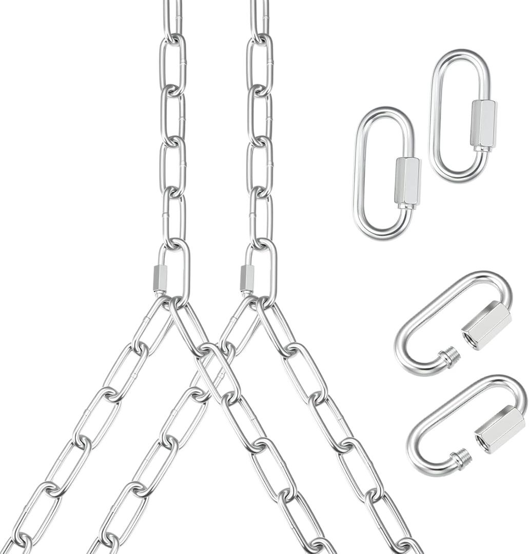 Heavy Duty Porch Swing Hanging Chain Kit (2 Pack) 1500 Lbs Capacity, Up to 7.1ft Length- Rustproof Zinc-Plated, 4 Quick Links & 2 Y-Chain Assemblies, Indoor/Outdoor Hanging Hardware(Silver)
