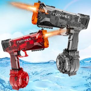 2025 New Upgrade 2 Pack Electric Water Guns for Adults Kids, Light Up Squirt Gun, Powerful Automatic Water Gun, High Capacity Long Range Fully Strongest Water Blaster, Outdoor Pool Water Toy (Red+black)