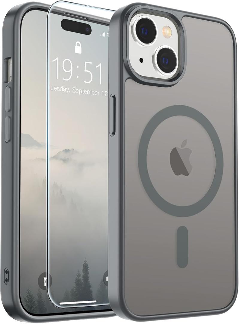 SUPFINE Magnetic for iPhone 15 Case(Compatible with MagSafe)(Military Grade Drop Protection) Slim Translucent Matte Shockproof Women Men Girl Phone Cover,Gray