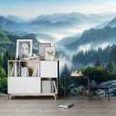 WFBHUA-Misty Pine Forest Wallpaper Peel and Stick Foggy Mountain Scenery Self Adhesive Wall Mural for Living Room 82"x57"