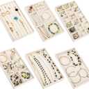 Stackable Jewelry Organizer Trays, 6 Set of Velvet Jewelry Drawer Insert Sets Organizer Trays Jewelry Display Case Storage with Removable Dividers for Earring Necklace Rings BraceletBeige