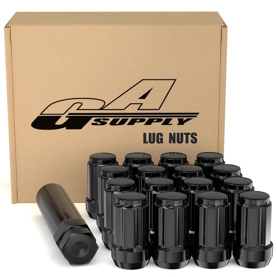GAsupply 3/8"-24 ATV Lug Nuts Black, Closed End Acorn Spline Lug Nut Set 1.38" 35mm Tall Conical/Cone Seat for Aftermarket Wheels, 16pcs+1 Spline Lock Key
