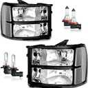 Headlights for 2007-2013 GMC Sierra 1500/2007-2014 Sierra 2500 HD 3500 HD Headlamp Replacement, High/Low Beam W/Bulbs, Driver & Passenger Side