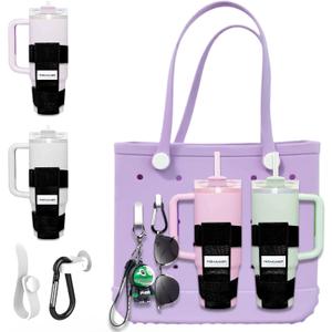 Bogg Bag Cup Holder for Stanley/Owala/Yeti - Fits 16-40oz, Adjustable, Compatible with All Bogg Bag and Simple Modern Beach Tote (2 PCS)