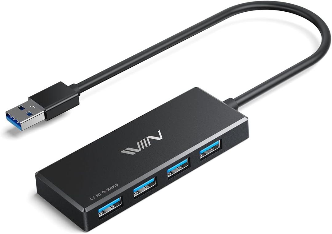 USB 3.0 Hub, 4 Port USB Hub Splitter, USB A Expander Portable USB Adapter Multiport Data Hub for Laptop, iMac Pro, MacBook Air, Mac mini/Pro, Surface Pro, USB Flash Drives, and Mobile HDD-Black (1 Feet)