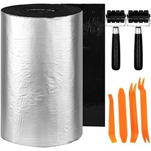 Roll Pack Sound Deadening Foam, Noise and Heat Shield Insulation Closed Cell PE Foam Vibration Dampening Material with Self Adhesive with Roller & 4 pcs Car Trim Removal Tools(200 mil 36.16 Sqft)
