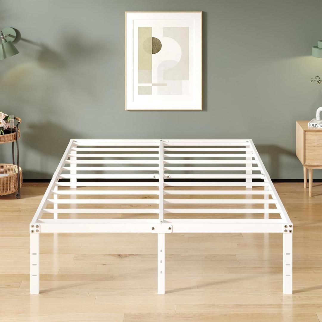 Upcanso 16 Inch White King Bed Frame Heavy Duty Metal Platform King Size Bed Frames with High Storage, Eassy Assembly 3,500 lbs Heavy Duty Bedframes