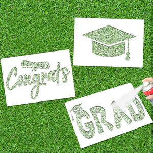 Kolldenn 3 Pcs Graduation Yard Stencils Happy Graduation Stencil Template Graduation Hat and Diploma Reusable Painting Wall Stencils for Craft DIY