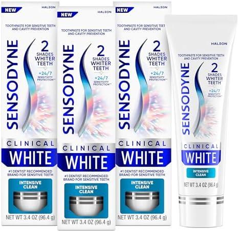 Sensodyne Clinical White Toothpaste Clinically Proven Whitening for Sensitive Teeth, Intensive Clean, 3.4 oz (Pack of 2)