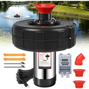 Pond Fountain Aerator, 1HP 110V 750W 15000 GPH Floating Fountain Pump with 100 FT Power Cord, 2 x 100 FT Rope, Timer, Fully Automatic Powerful Aerating Fountain for Larger Ponds, Lakes