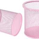 uxcell 2Pcs Mesh Pencil Holder, Metal Pen Cup Desk Organizer Makeup Brush Cup Holder for Home, Office, Classroom(Pink)