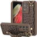 OOK Compatible with Samsung Galaxy S21 Ultra Leopard Case with Wrist Strap, Brown Leopard TPU Shockproof Protection Slim Cover with Camera Protection for Women Girls, for 6.8inch