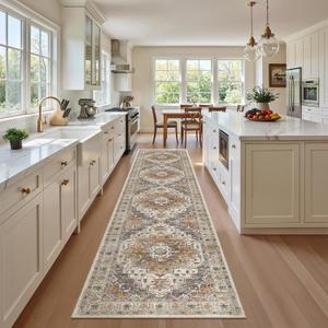 Madane Runner Rugs for Hallway 2x10 Long Washable Non-Slip Hallway Runner Rug Low-Pile Stair Kitchen Runner Throw Carpet for Entrance Living Dining Laundry Room (Turmeric/Grey, 2 x 10)