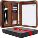 Portfolio Organizer - 3 Ring Binder with Notepad - 1.5 Inch Rings - Zippered Storage Pockets for Papers, Travel Documents, Presentation Folder, Cards, Passport, Tickets - Brown
