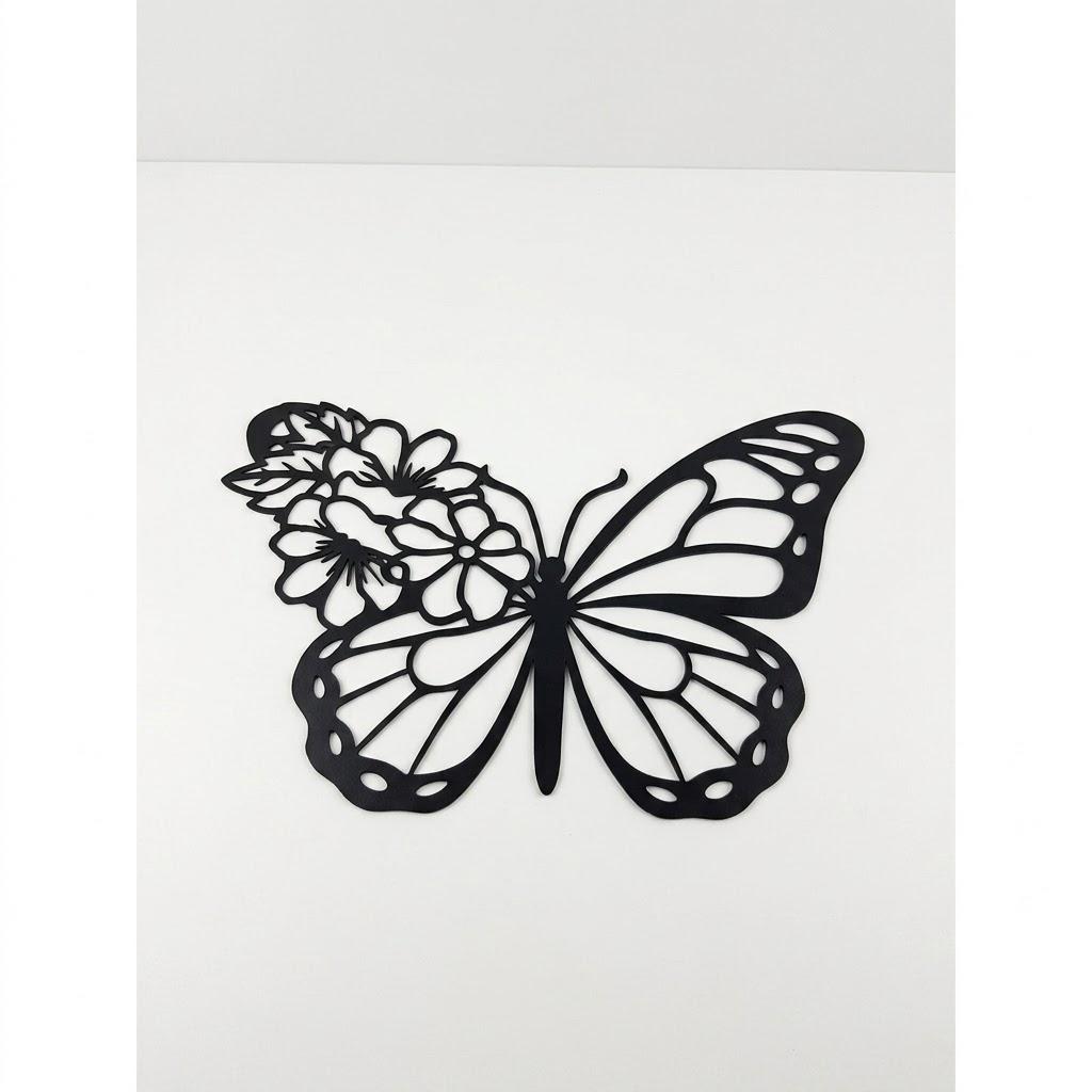 Butterfly Decoration Wall Art Boho Home Decor Hanging Appearance Metal Flower for Bedroom Living Room Wall, Black(Medium)